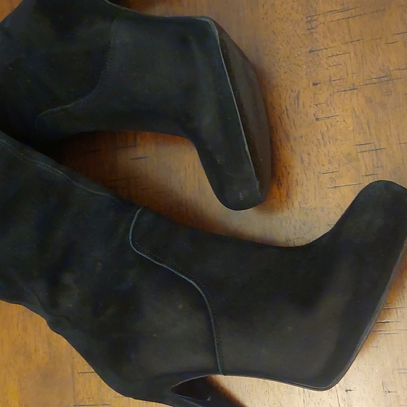Over-the-knee Black Suede High Heel Boots - Picture 9 of 15
